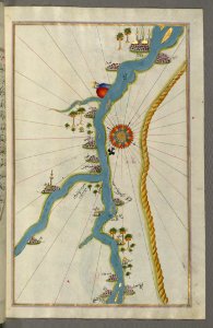Illuminated Manuscript Map Of Towns And Oasis Along The River Nile Beginning With Būlāq (south Of Cairo) From Book On