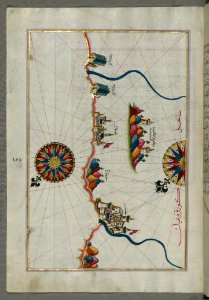 Illuminated Manuscript Map Of The Italian Coastline From Pesaro (Pāzarū) South From Book On Navigation Walters Art M