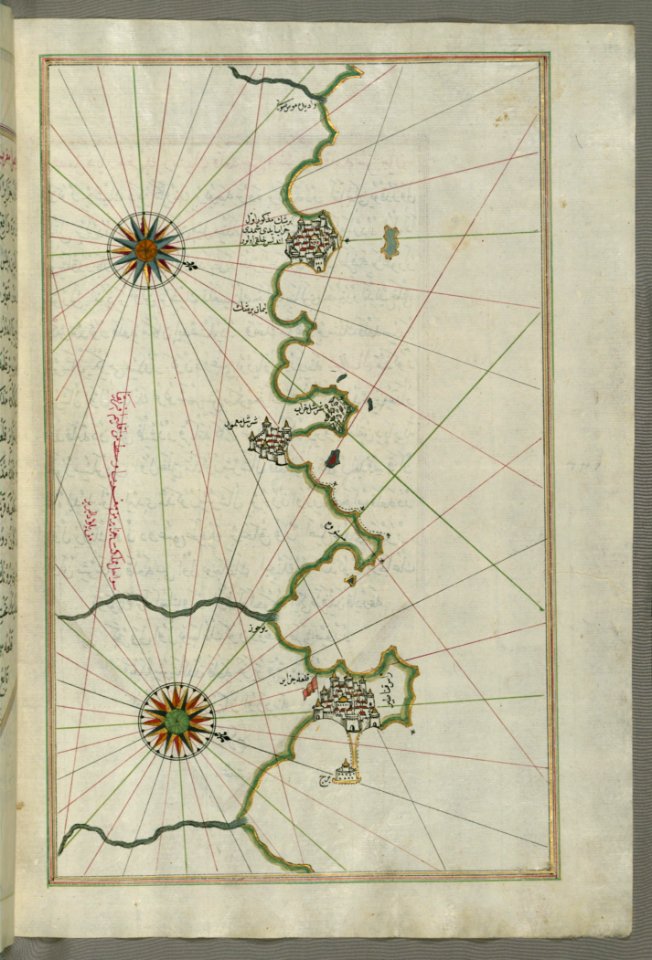 Illuminated Manuscript Map Of The Algerian Coast Around Algiers (Jazāir) From Book On Navigation Walters Art Museum