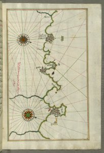 Illuminated Manuscript Map Of The Algerian Coast Around Algiers (Jazāir) From Book On Navigation Walters Art Museum