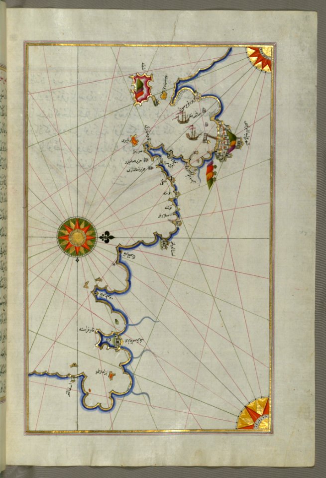 Illuminated Manuscript Map Of The Western Italian Coast As Far As Naples (Pūlye Anāpūlīsī)and The Island If Ischia