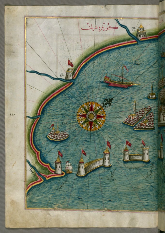 Illuminated Manuscript Map Of The Western Part Of The City Of Venice (Venedīk) From Book On Navigation Walters Art Mu