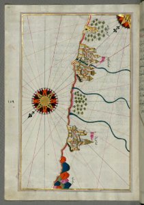 Illuminated Manuscript Map Of The Italian Coast South Of Ancona As Far As The Town Of Pescara (Beshāre) From Book On N