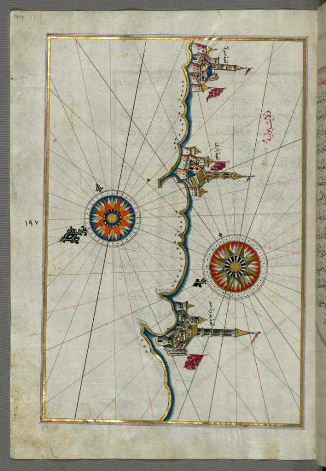Illuminated Manuscript Map Of The Town Of Bari And The Surrounding Area From Book On Navigation Walters Art Museum Ms W658 Fo