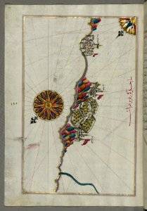 Illuminated Manuscript Map Of The Italian Coastline South Of Ancona Including Tronto From Book On Navigation Walters Art Museum
