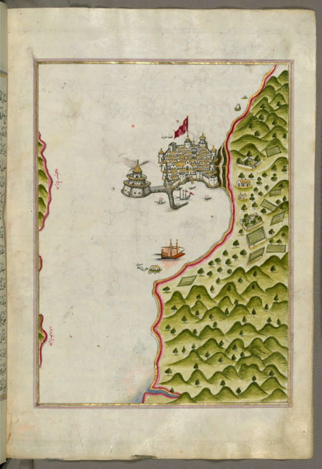Illuminated Manuscript The Methana (Mutūn) Fortress In The Saronikos (Aiyina) Bay From Book On Navigation W