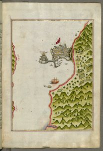 Illuminated Manuscript The Methana (Mutūn) Fortress In The Saronikos (Aiyina) Bay From Book On Navigation W photo