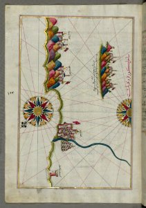 Illuminated Manuscript Map Of The Italian Coastline From Rimini South Towards Pesaro From Book On Navigation Walters Art Museum