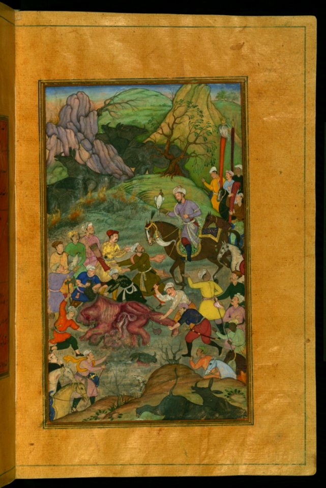 Babur And His Party Hunting For Rhinoceros In Swati From Illuminated Manuscript Baburnama (Memoirs Of Babur) Walters A