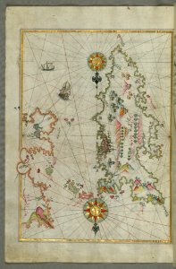 Detailed Map Of Chios (Sakiz Ṣāqiz) Island With Its Fortress And Other Topographical Features From Book On Navigati