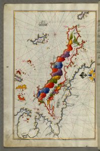 Illuminated Manuscript Map Of The Islands Of Skyros (skire) And Euboea (Evvoia Aghrībūz Eriboz) From