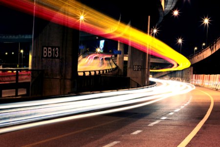 Blur Of Headlights On Bridge