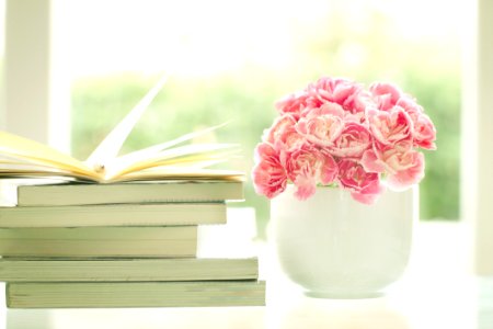 Vase Of Flowers With Books photo