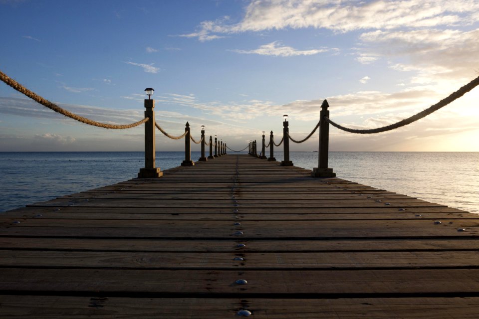 Roped Wooden Boardwalk Over Ocean