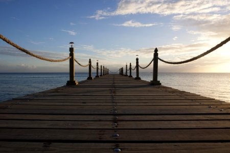 Roped Wooden Boardwalk Over Ocean