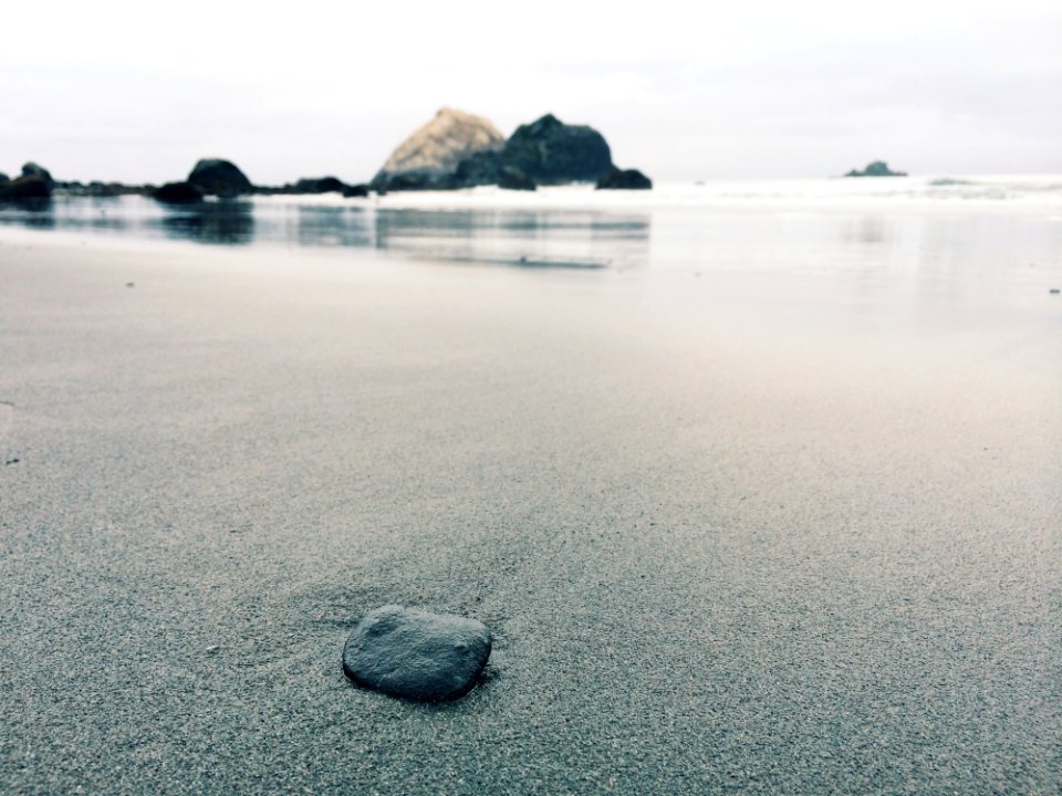 Pebble On Wet Sandy Beach