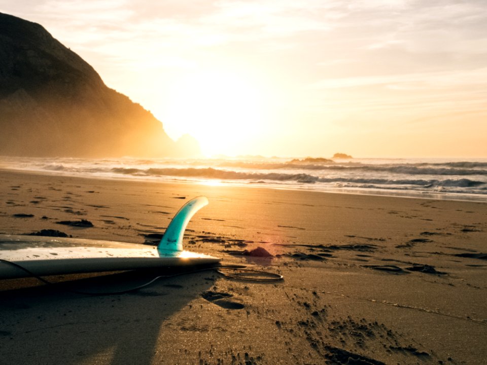 Surfboard Laying In Sand On Beach