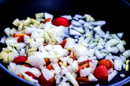 Chopped Onions And Tomatoes In Pan