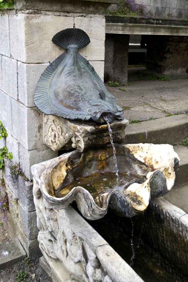 Bronze Water Fountain In Form Of A Plaice Flat Fish