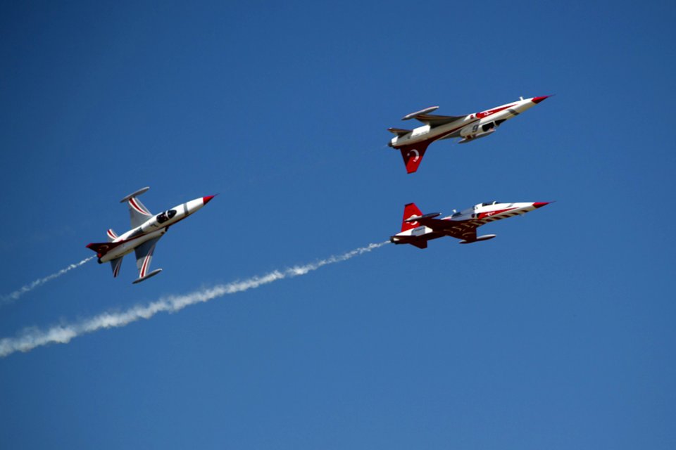 Turkish Aerobatics Team Of NF-5A Freedom Fighter Flying At Air Show