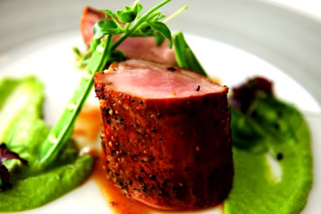 Close Up Of Fillet And Pea Puree photo