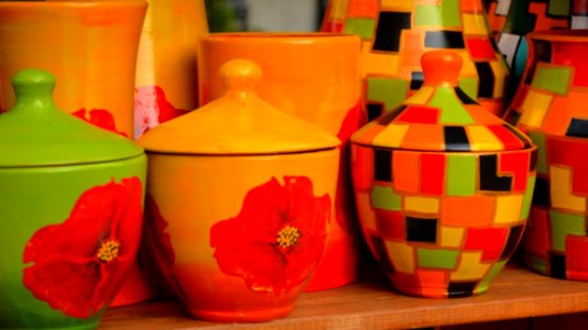 Hand-painted-ceramic-pottery-with-floral-and-geometrical-motifs