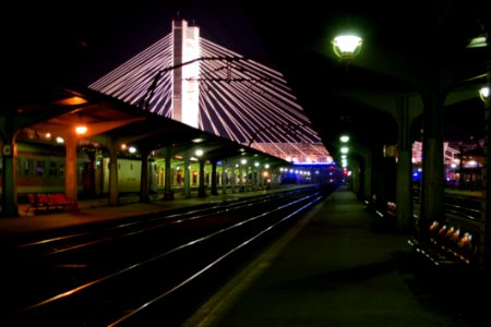 Empty-railway-platform-at-night photo