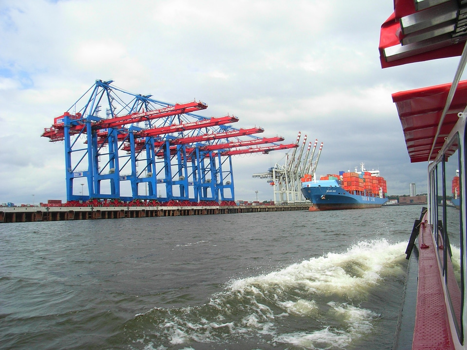 Harbour cranes river water