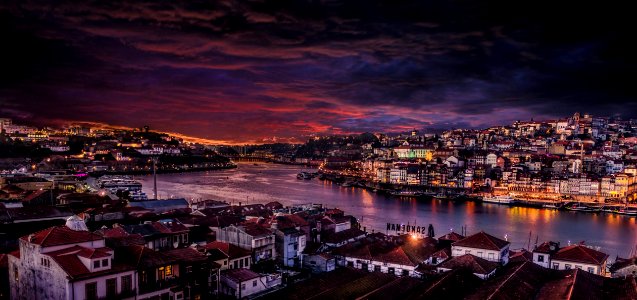 Aerial View Of City Waterfront At Dawn