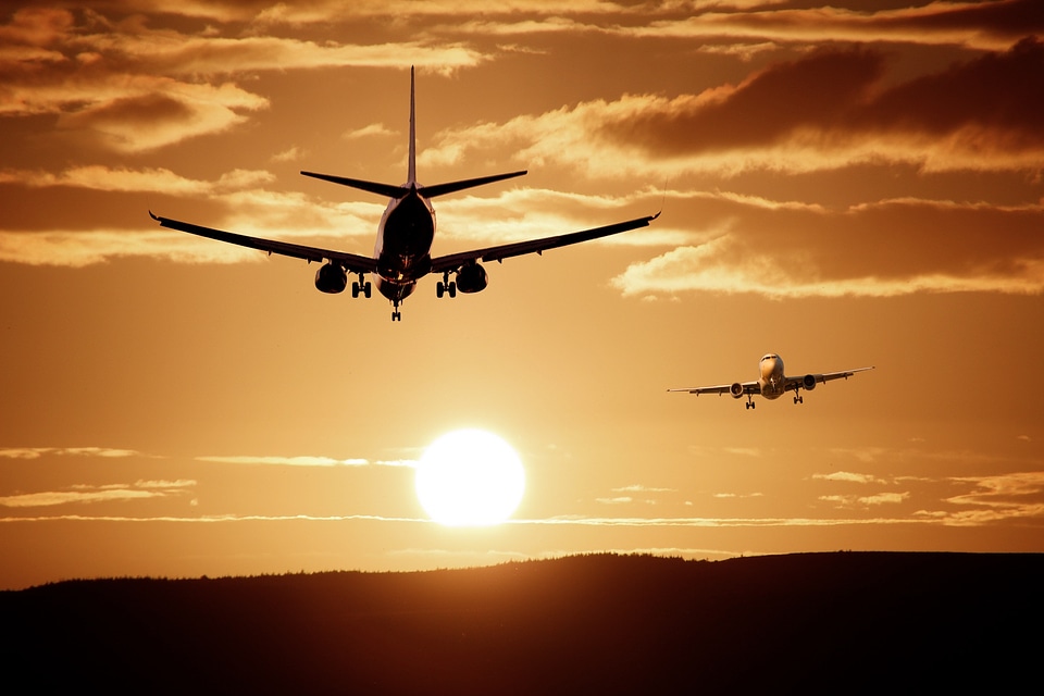 Silhouette passenger aircraft flight