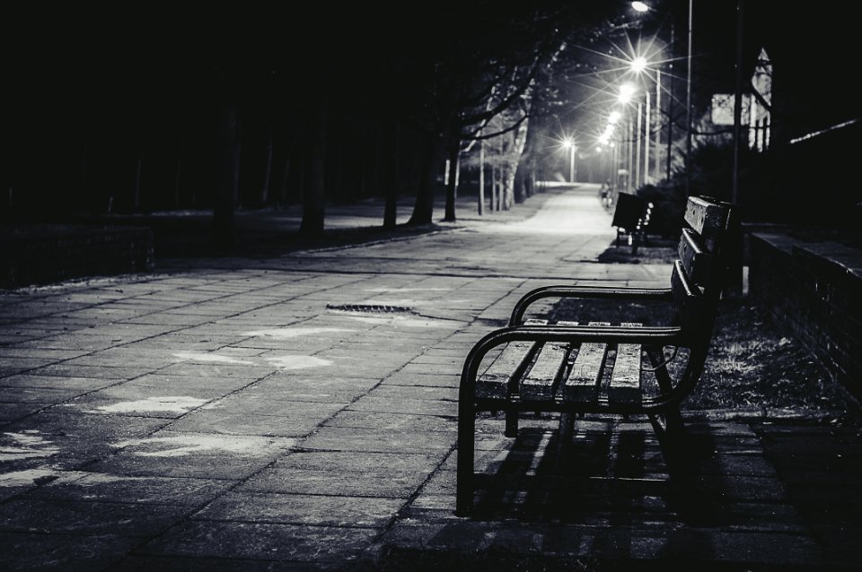 Empty Park Bench At Night