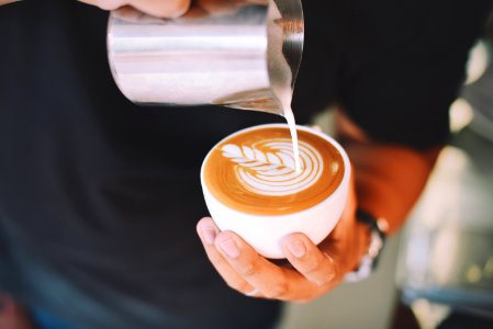 Close-up Of Hand Holding Cappuccino photo