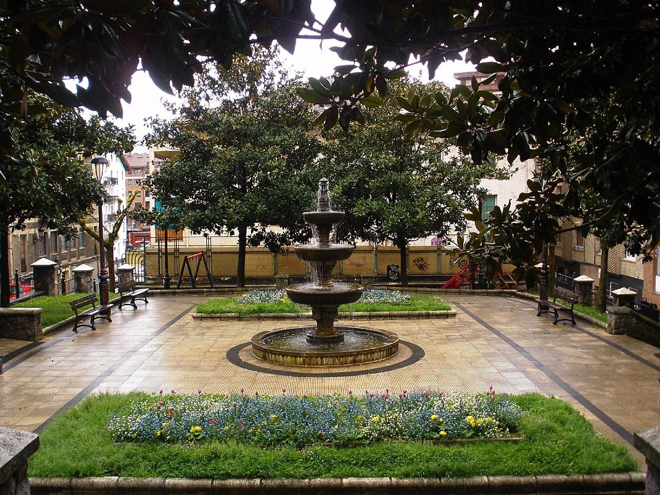 Courtyard benches trees