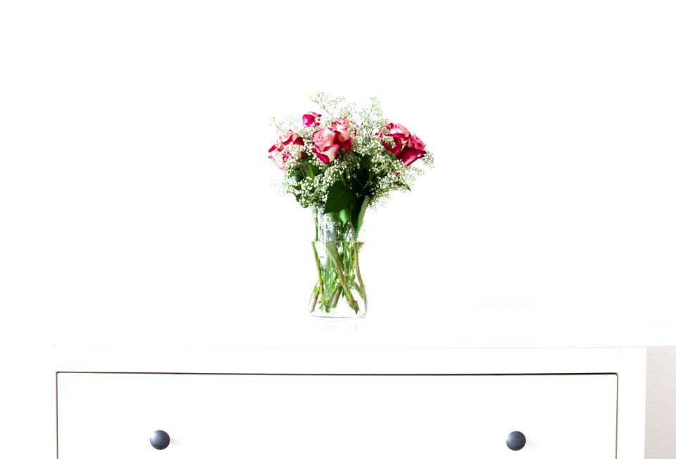 Vase With Red And White Roses