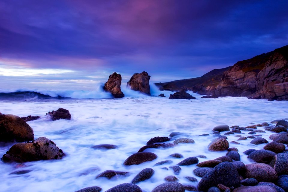 Waves On Rocky Shores At Dawn