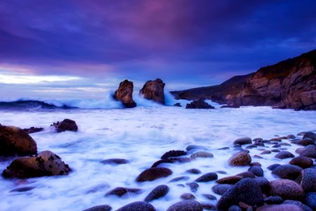 Waves On Rocky Shores At Dawn