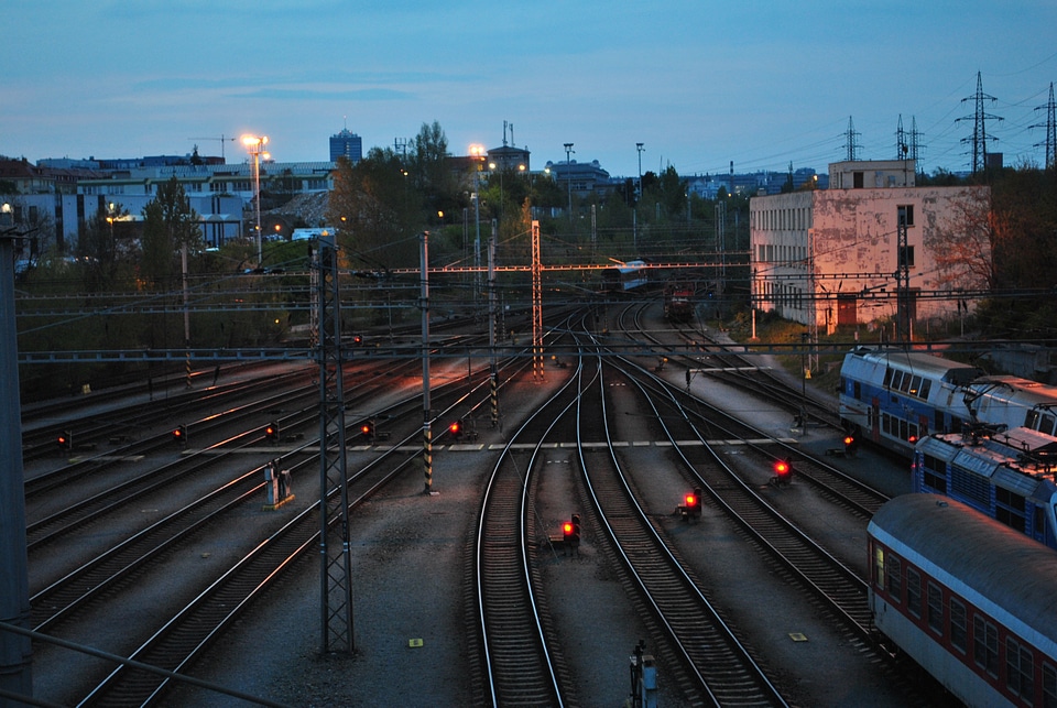 Railroad tracks railway wagon station photo