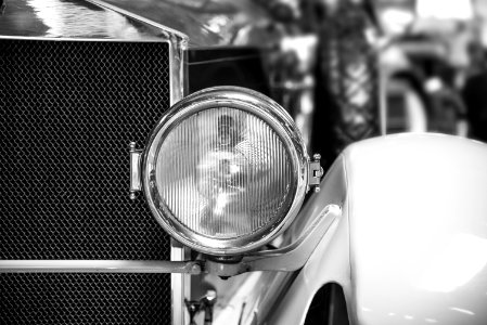 Classic Car Headlight Grayscale Photo photo