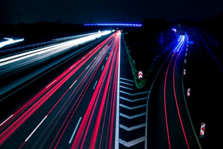 Light Trails On Road At Night photo
