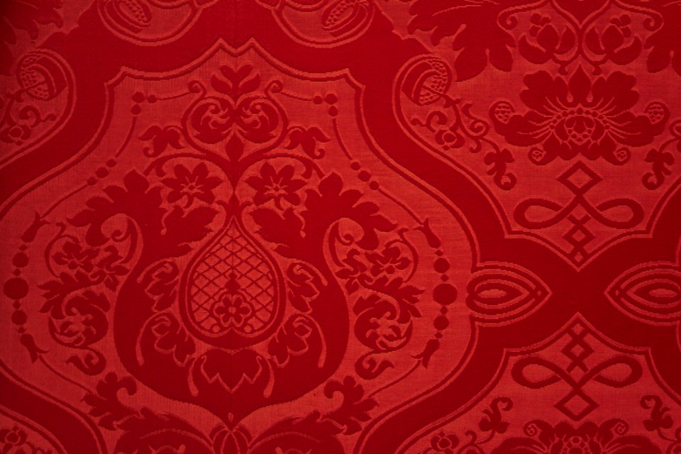 Red Silk Damask Wallcovering