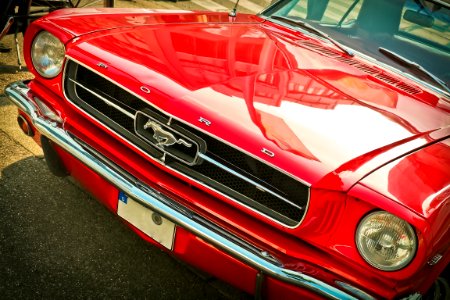 Red Vintage Mustang Motor Car photo