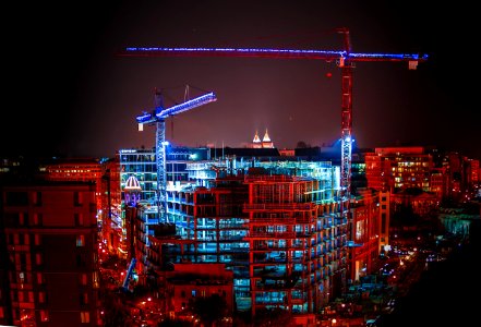 Glowing Night Cranes In Washington DC