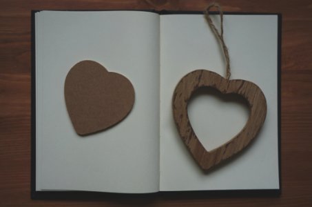 Brown Wooden Heart Shape Pendant On White Book photo