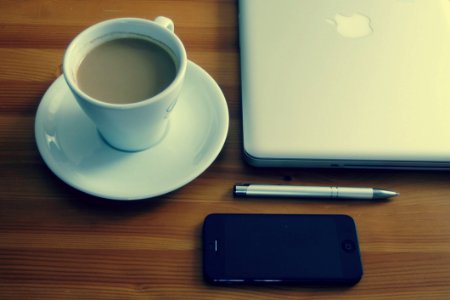 Laptop Phone And Coffee photo