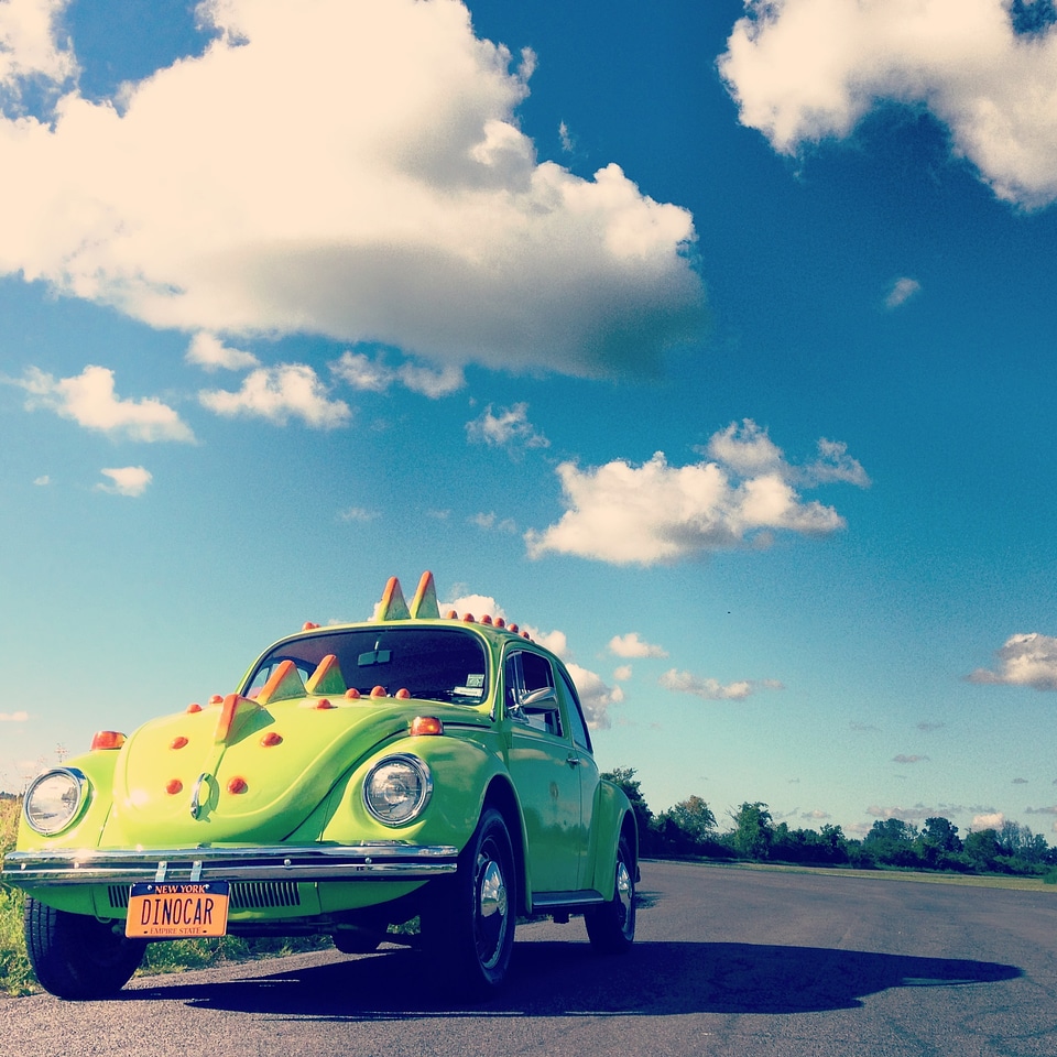 Classic car whimsical green