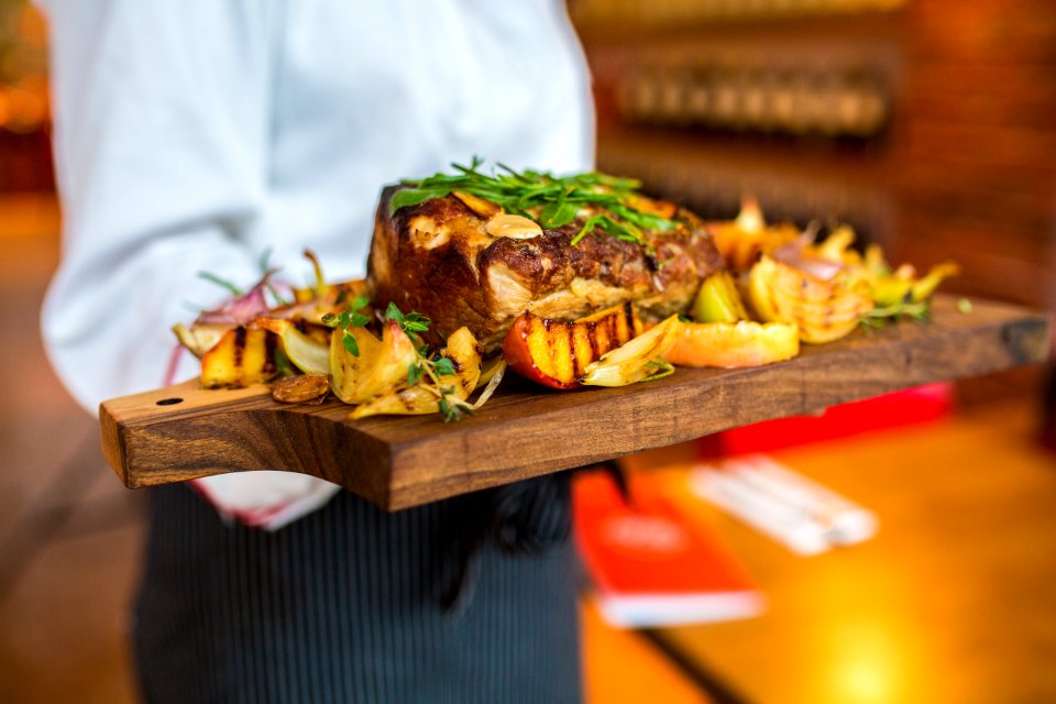 Wood Tray With Roasted Meat