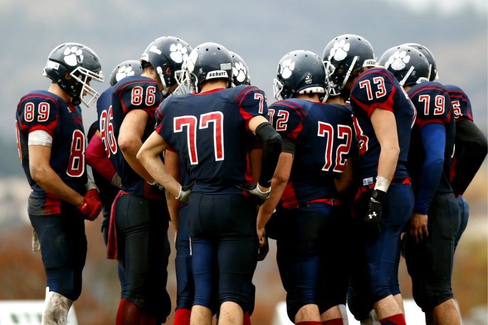 Huddle Of American Football Players