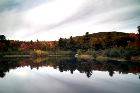 Autumn Trees Reflecting On Lake photo