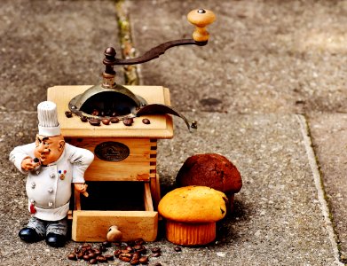 Coffee Bean Grinder And Muffins photo