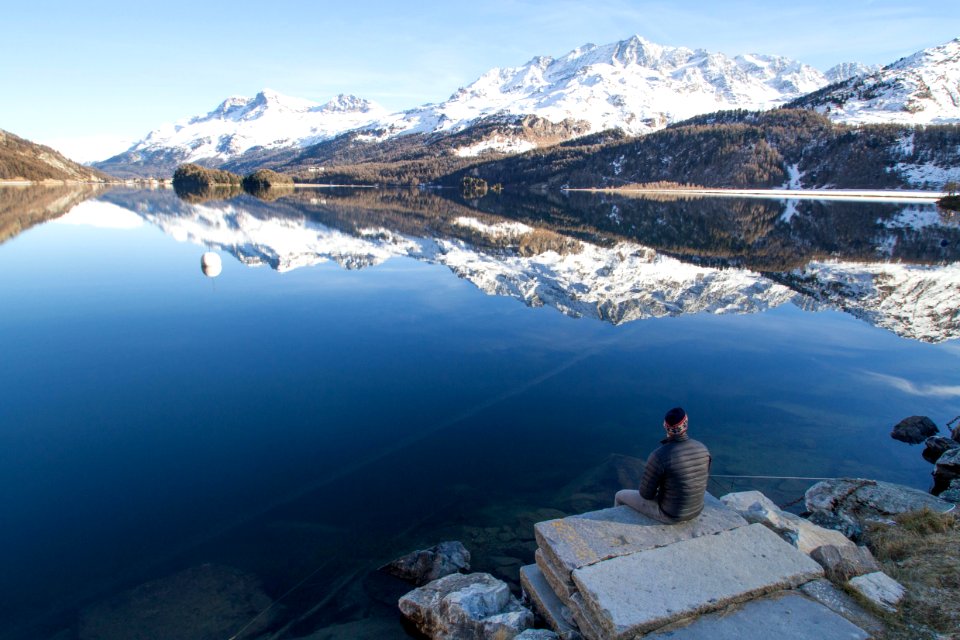 Snowy Mountains And Lake Reflection